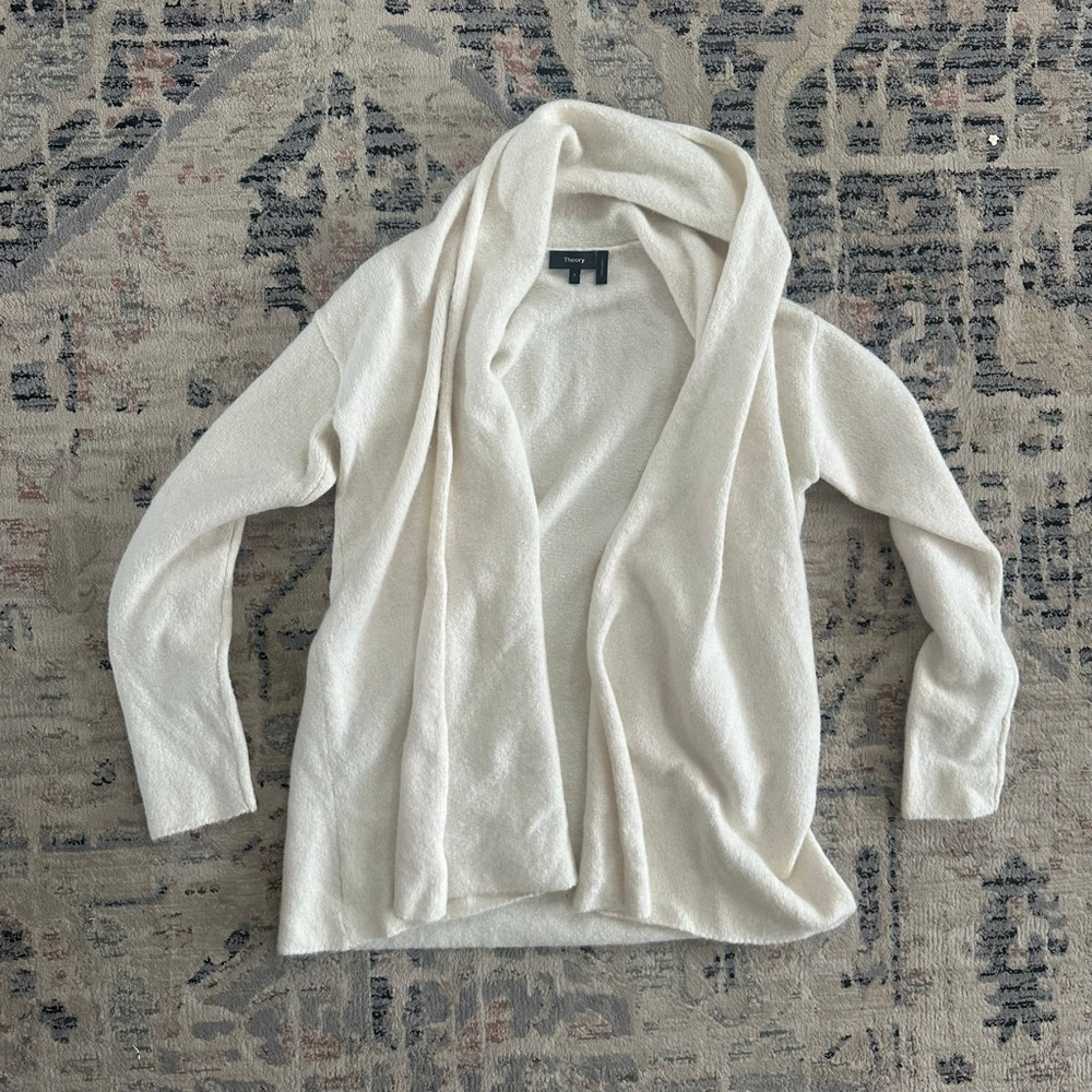 Women's Theory Cream Open Front Cardigan Sweater S